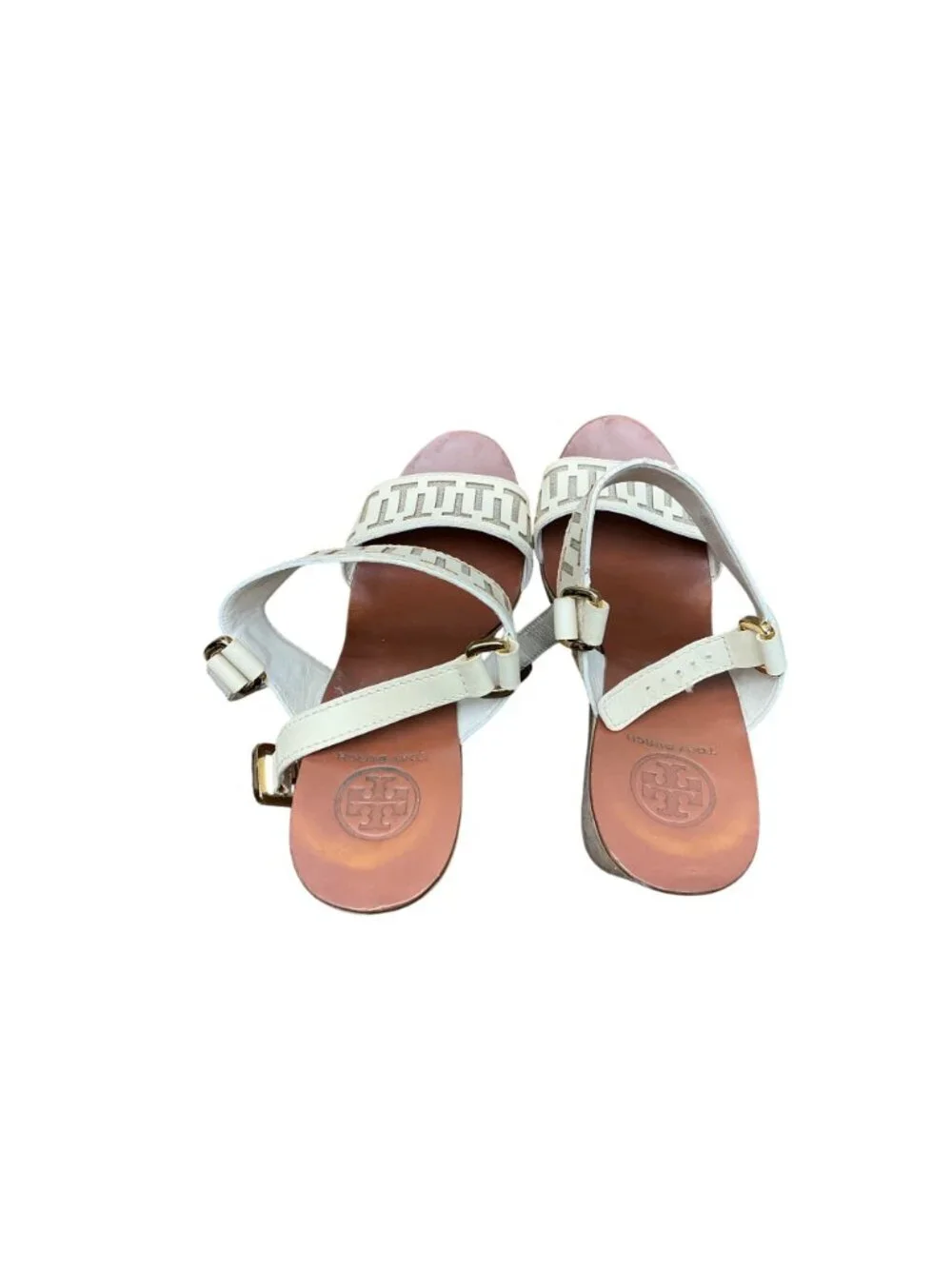 Tory Burch White Cutout Logo Wedge Sandals Leather Platform Summer  Sz 11M
